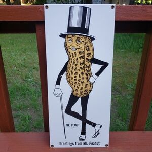 1993 Greetings from Mr. Peanuts Ande Rooney Porcelain Enameled Advertising Sign